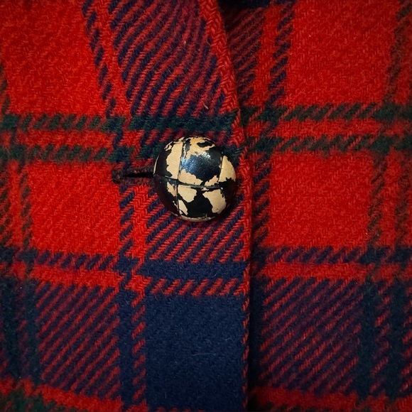 Vintage Red Plaid Wool Poncho Blanket Fringe Cape Shawl Coat Festive One Size - Picture 4 of 13